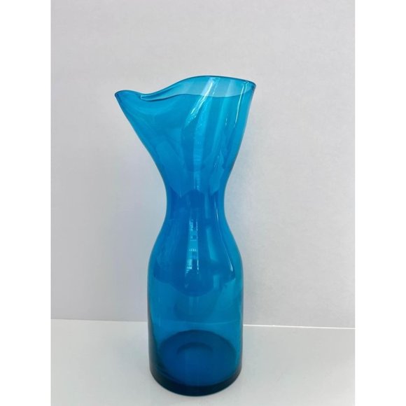 Vintage- MCM Hand Blown Blue Art Glass Pitcher